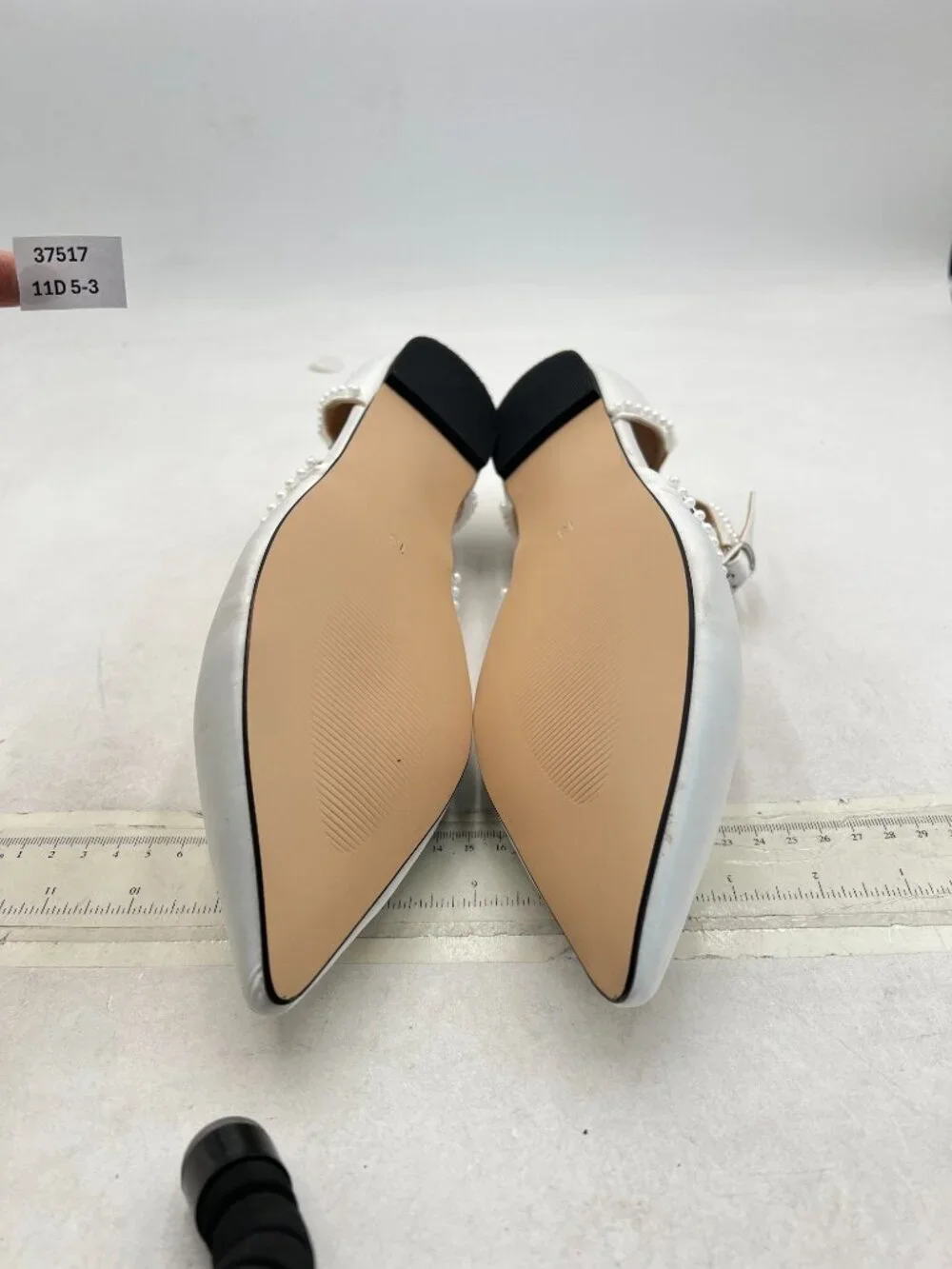 miss left Ivory Lovely Pearls Pointed Toe Flats Ankle Strap Comfortable Sandals